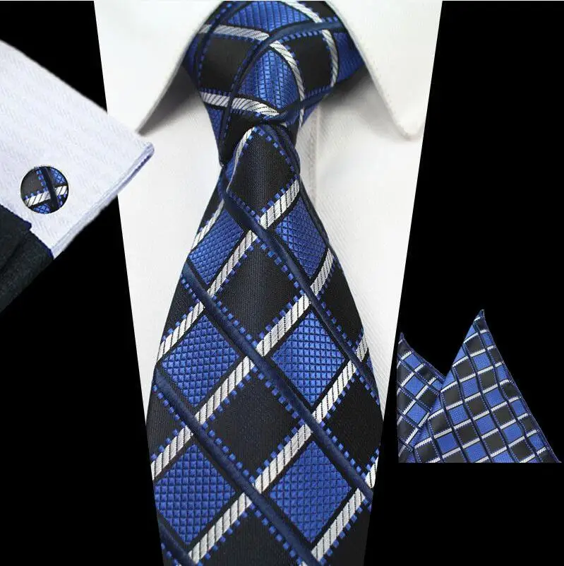 Ricnais, модный клетчатый галстук, набор, шелк, жаккард, мужской галстук, запонки, нагрудный Платок для мужчин, галстук для свадьбы - Цвет: 19