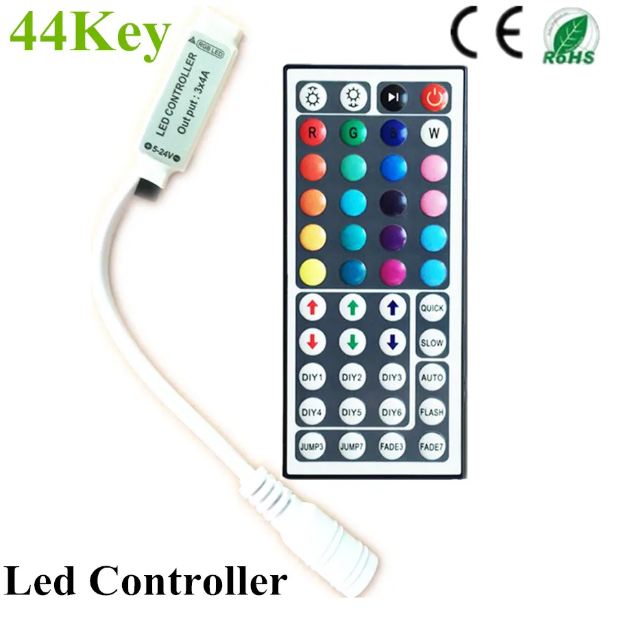 

50pcs/lot 44 Keys RGB LED controller IR Remote Controller with RGB Port for RGB 5050 3528 led strip by dhl