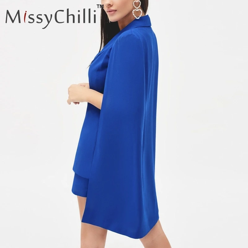MissyChilli синий сексуальный однобортный Блейзер женская Мода Глубокий v образным вырезом куртка платье женский элегантный офисный дамский плащ пальто Новинка