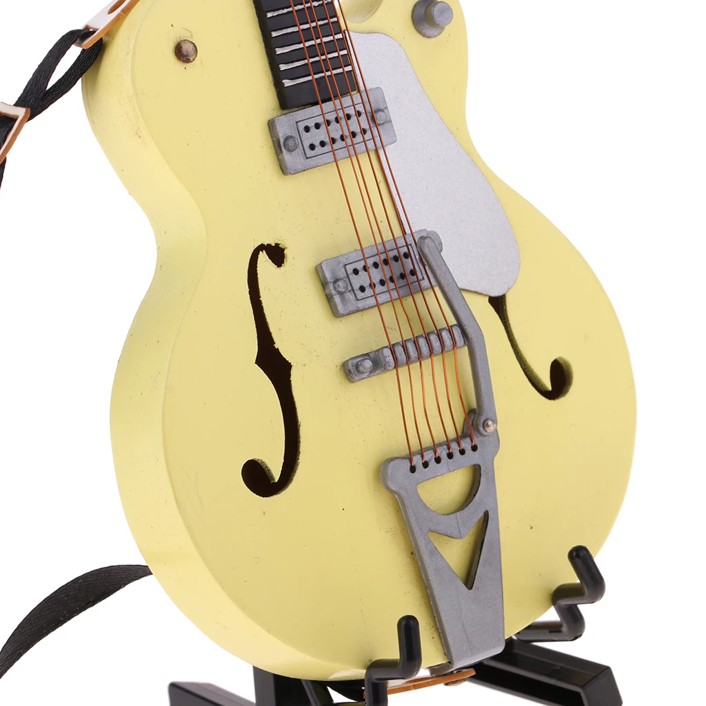 1/6 Miniature Guitar Wooden Instrument Model Home Decoration Music Lovers Gift (Yellow)