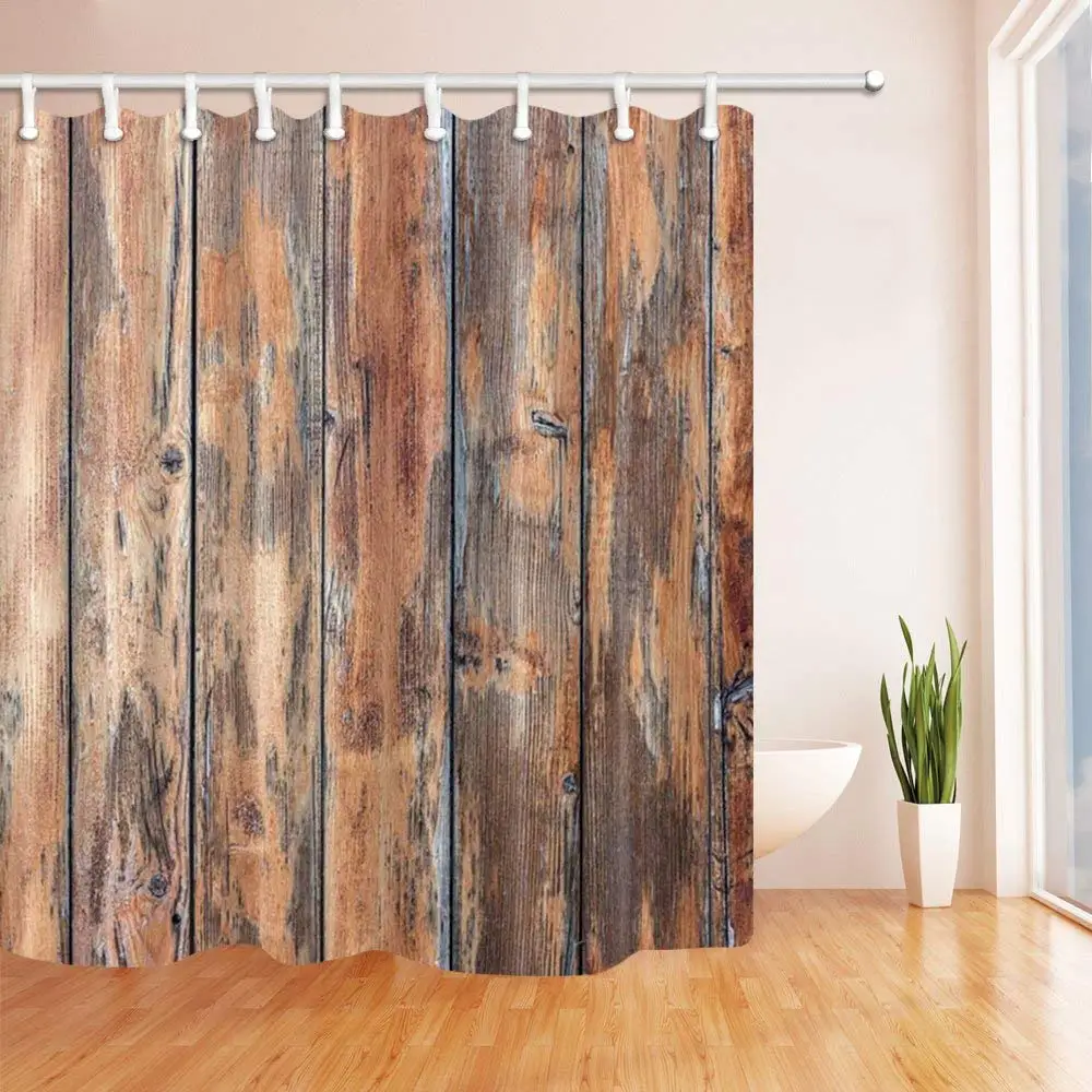 

Wooden Board Pattern Theme Shower Curtain Brown Wooden Board Waterproof Mildew Resistant Polyester