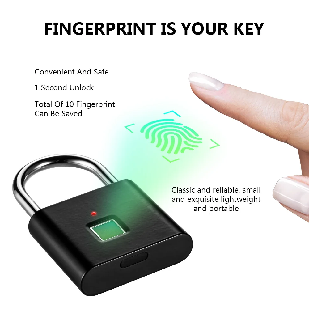 

cupboard/cabinet keyless USB rechargeable fingerprint smart padlock quick unlock Zinc alloy door loker Box Keyed door lock