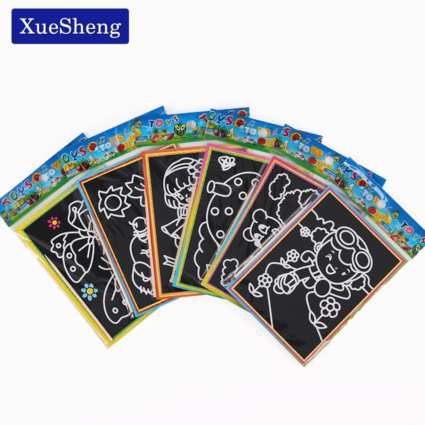 6 PCS 13x9.5cm Color Scratch Art Coloring Card Paper Scraping Graffiti Painting Drawing Book for Children Office Stationery Gift 6