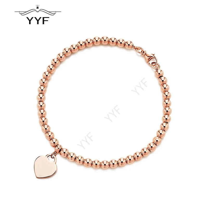 

PY original 100% 1:1S925 TIFF Rose Gold Heart Ball Bracelet Temperament Classic style accessories Valentine's Day gift