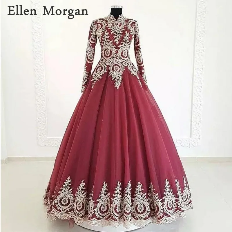 Бордовые мусульманские Бальные платья свадебные 2019 Vestido De Noiva Mariage кружевные