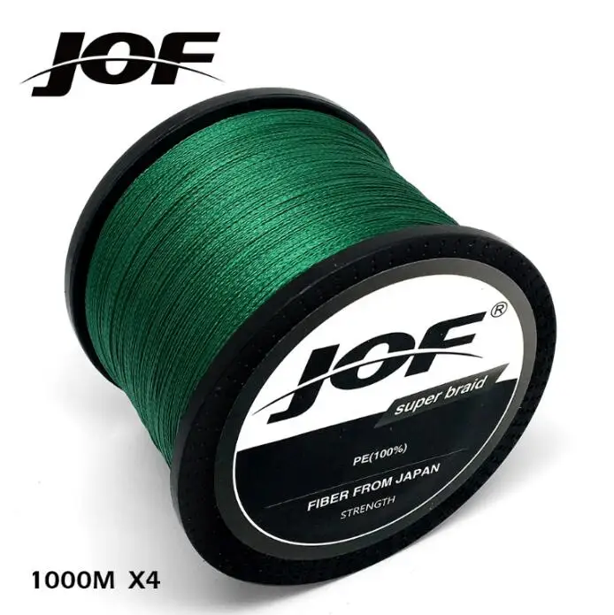 JOF 4 стойки 1000 м 10-80LB брендовые рыболовные лески суперпрочный, японский мультифиламент PE плетеная леска - Цвет: Green