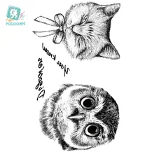 Rocooart RC2258 Disposable 3d Waterproof Tattoo Sticker Paiting Brush Drawing Owl Letter Large Temporary Tattoo Stickers