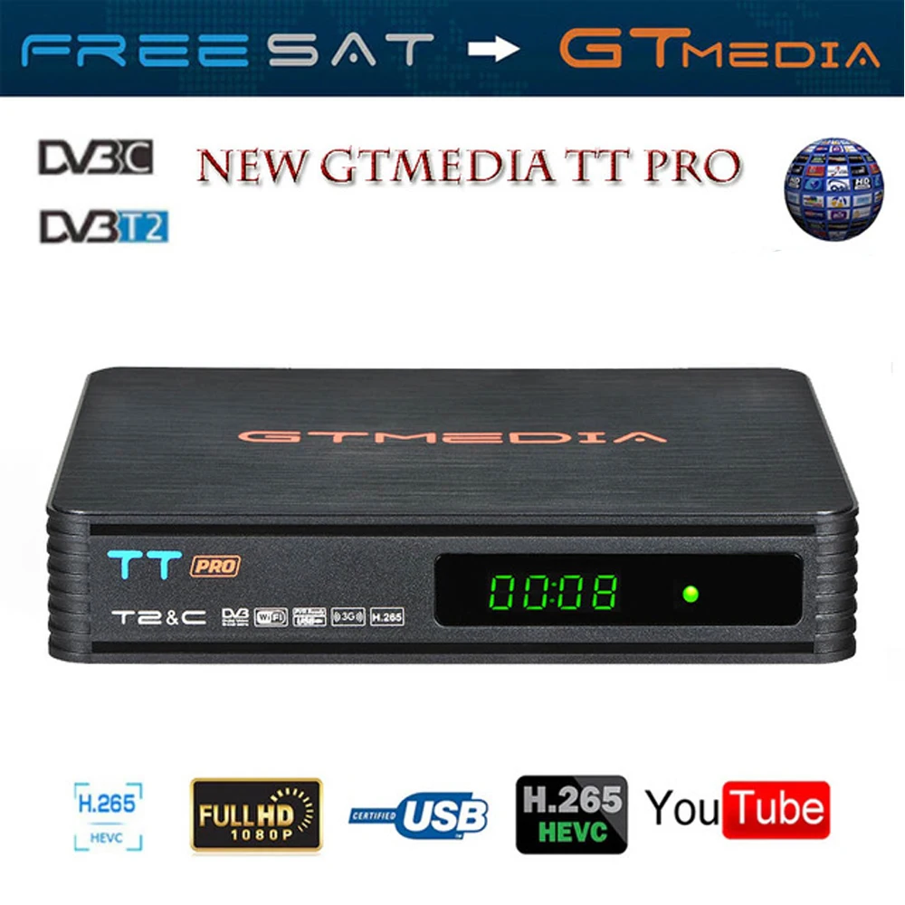 GTMEDIA TT PRO DVB-T2/T наземный ТВ приемник Цифровое ТВ высокой четкости тюнер рецептор MPEG4 DVB T2 H.265 DVB-C ТВ коробка+ 1 год CCCAM 4 линии