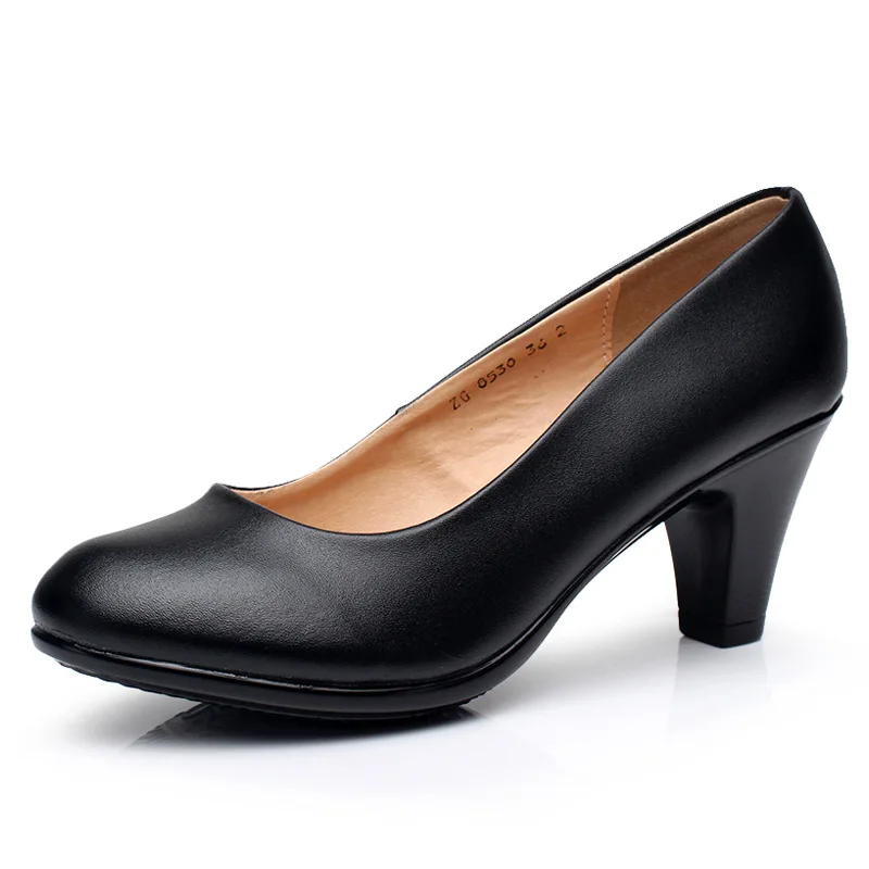 

Women Shoes Wedges Dress Shoes Genuine Leather Work Shoes Medium Heeled Pumps Pointed Toe Ladies Shoes OL Office