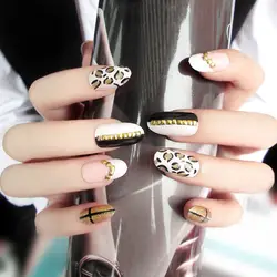 Женские сексуальные ночные вечерние леопард накладные ногти Для женщин Мода 3D наклейки на кнопки цвета «металлик» дизайн ногтей с клеем DIY