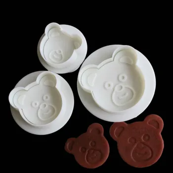 

3Pcs/Set Bear Spring Plunger Embossing Baking Mold Cake Decorating Mold Cookie Cutters Candy Stamps Set