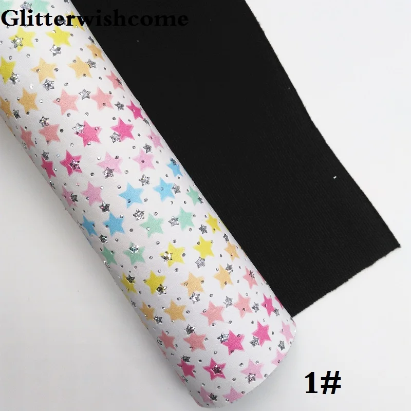 Glitterwishcome 21X29 см A4 размер винил для бантов напечатанные звезды блестящая кожа Fabirc искусственная кожа листы для бантов, GM267A - Цвет: 1