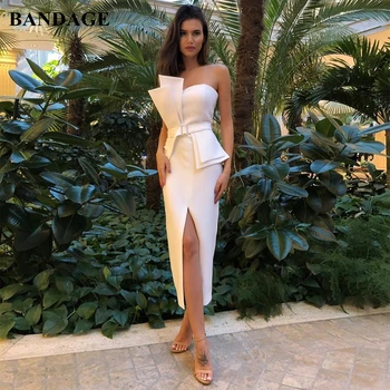 

BANDAGE White Bandage Dress Women Bodycon Vestidos Split Draped Dresses New Chic Women Elegant Celebrity Cocktail Party Dress