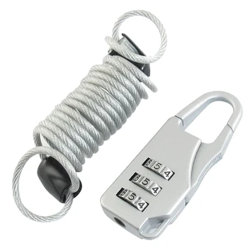 

Padlock with steel cable, 3-digit combination, color: Silver