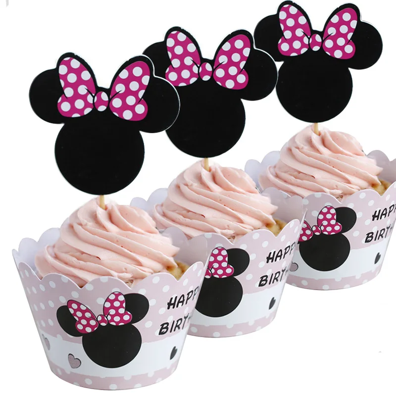 Minnie Mickey Mouse Cupcake Cup Cake Decorating Toppers Wrappers Gift 12+12 Minnie Mickey Mouse Cupcake Cup Cake Decorating Toppers Wrappers Gift 12+12