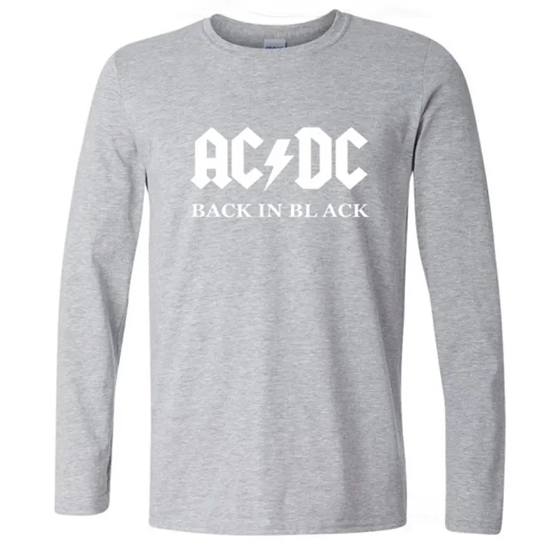 BAIJOE Большие размеры Camisetas AC/DC Группа рок футболка мужская acdc Графические футболки принт Повседневная футболка с круглым вырезом в стиле хип-хоп с длинным рукавом - Цвет: gray