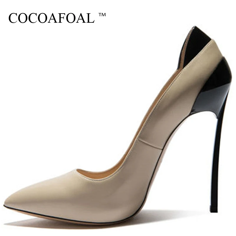 

COCOAFOAL Woman Sexy High Heels Shoes Big Size 33 43 Fashion Apricot Valentine Shoes Metal Decoration Pointed Toe Wedding Pumps