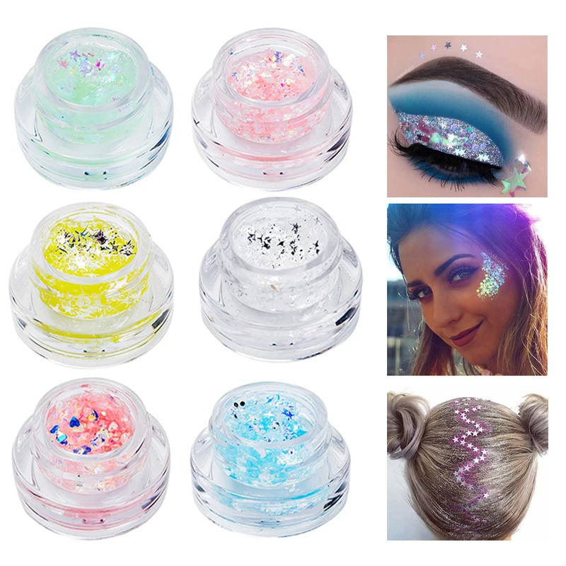 

Eyeshadow Glitter Gel Cream Body Hair Face Eye Glitter Flash Heart Loose Sequins Pigment Cream Festival Decoration