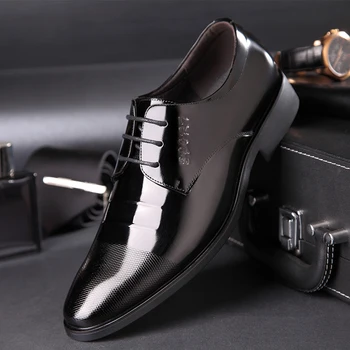 

OSCO oxford shoes for men luxury brand mens patent leather black shoes mens pointed toe dress shoes 2018 classic derbies man
