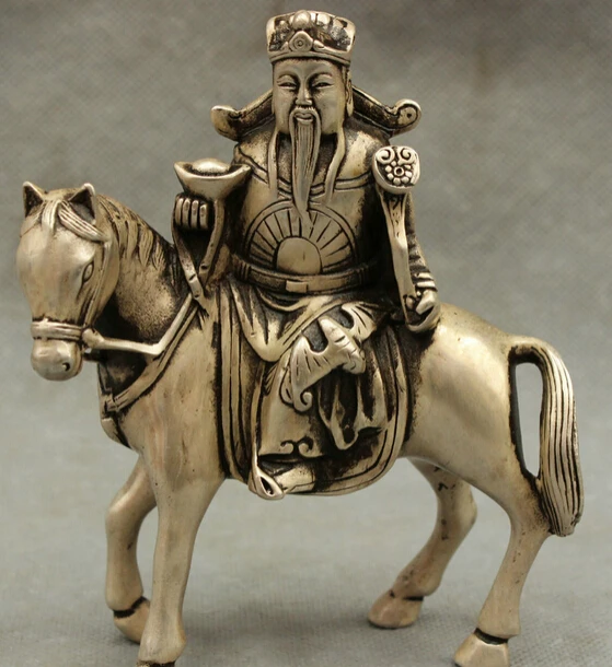 

JP S0606 Chinese Taoism FengShui Silver Horse Mammon Wealth YuanBao RuYi Jambhala Statue B0403