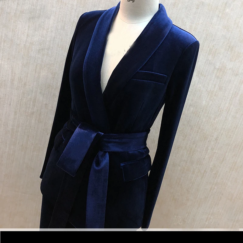 Set female fashion British style Slim professional belt small suit two-piece gold velvet suit pants elegant suit female Set female fashion British style Slim professional belt small suit two-piece gold velvet suit pants elegant suit female