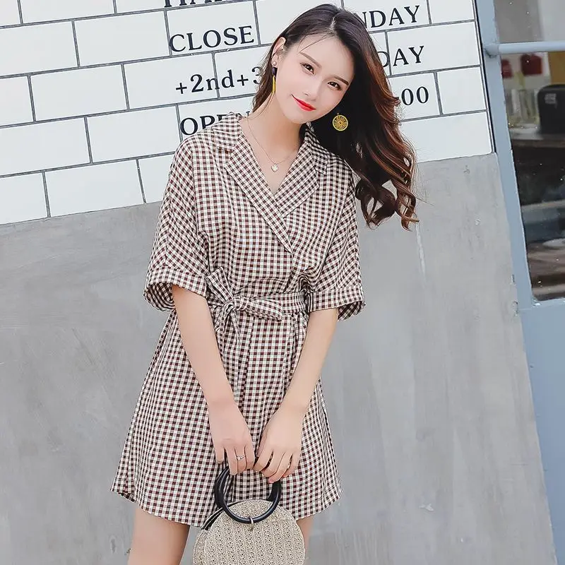 XL-5XL Large Size Women Rompers 2019 New Summer Femme Jumpsuit Loose Slim Feminino Plaid Jumpsuit Set XL-5XL Large Size Women Rompers 2019 New Summer Femme Jumpsuit Loose Slim Feminino Plaid Jumpsuit Set