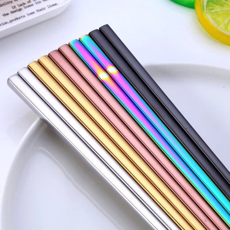 

1 Pair Household Metal Chinese Stainless Steel Tableware Colorful Length 23cm Reusable Chopsticks Dishware Antiskid Iron Silver