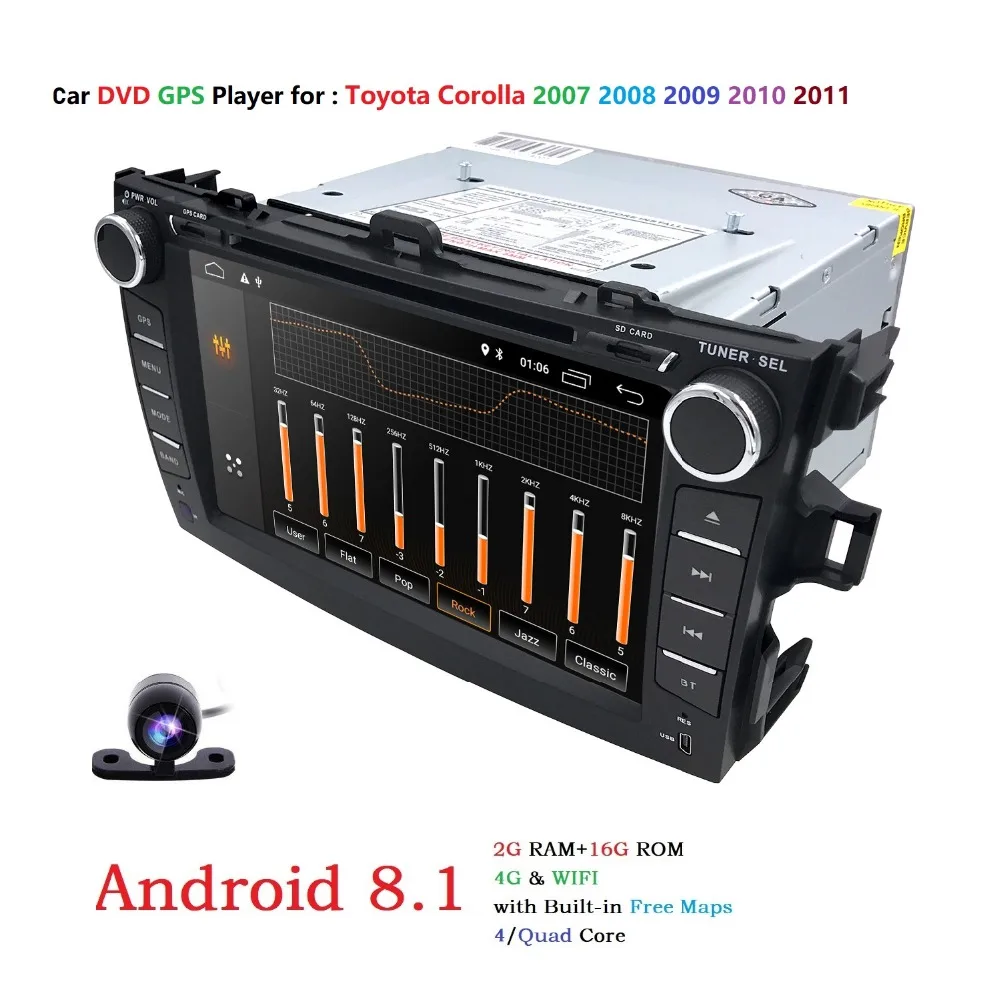 Discount 4G android 8.1 car dvd player For Toyota corolla 2007 2008 2009 2010 2011 in dash 2 din 1024*600 car radio gps video head unit 0