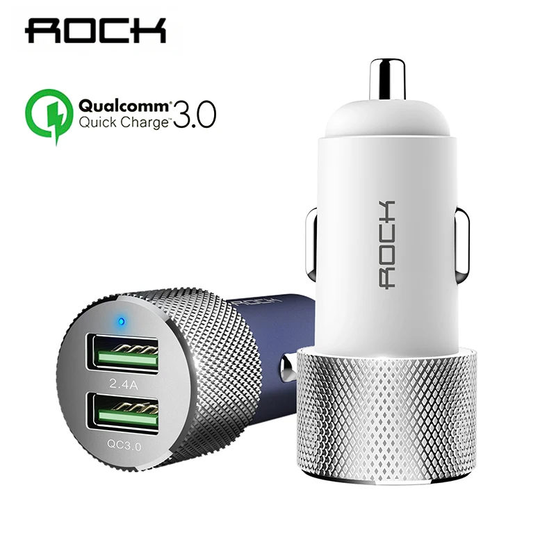 

ROCK QC 3.0 Car Charger Dual USB Quick Charge For iphone X 7 8 iPad Samsung Huawei Xiaomi Fast Charging 5V 3.4A