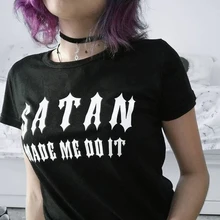Женская футболка Satan Made Me Do It, готическая Черная футболка, хипстеры, забавная футболка Solgan, Tumblr, графическая футболка, летняя футболка с рукавом Shor