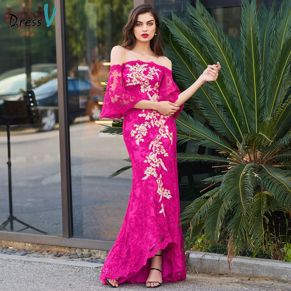 

Dressv cocktail dress elegant off the shoulder zipper up mermaid appliques wedding party formal dress trumpet cocktail dresses