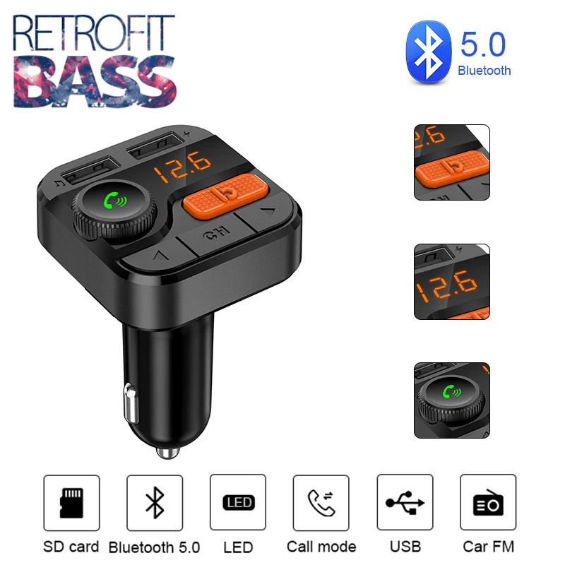 Bluetooth 5 0 FM передатчик стерео Бас Aux модулятор Handsfree Car Kit Audio MP3 плеер 3.4A Dual USB