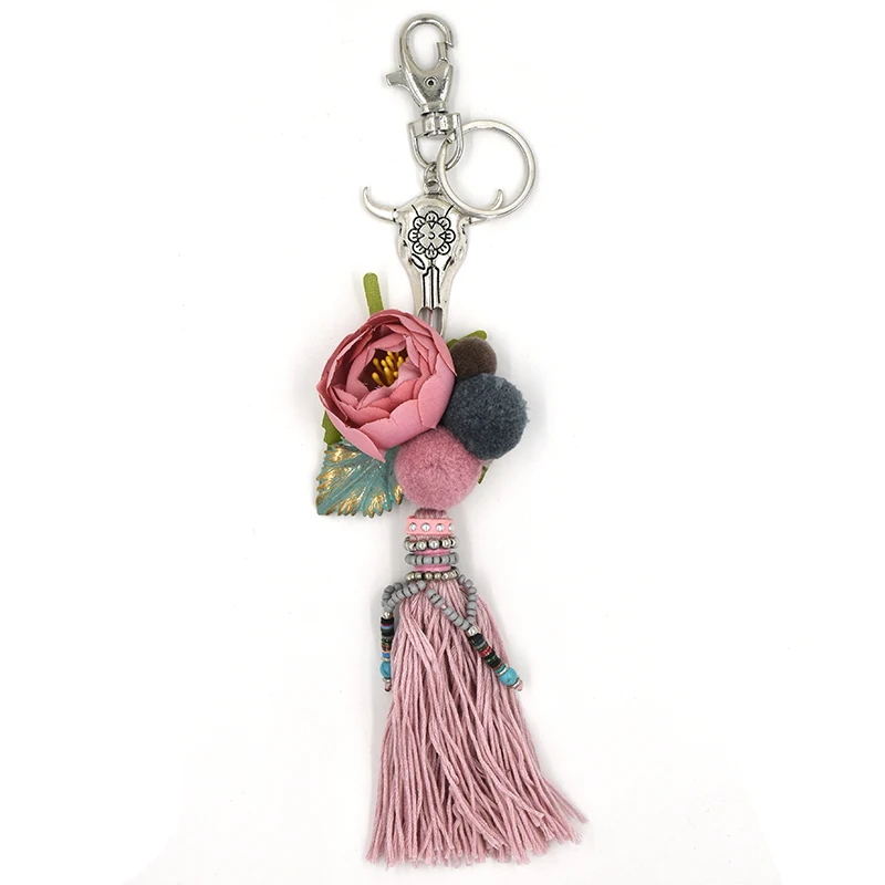 2017 New Fashion car key chains lanyards Key ring key finders cotton tassel flower pendants bag rings bag chain for women