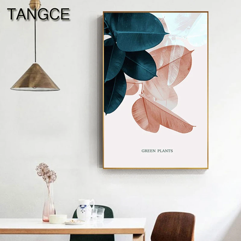 

Nordic Style Pink Flower Green Leaf Canvas Painting for Sweety Home Decor Fresh Poster n Print for Living Room Bedroom Wall Art