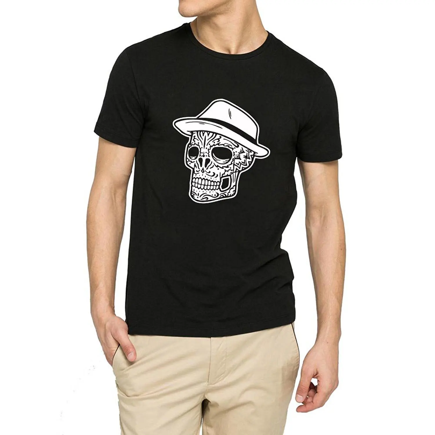Mens Fedora Skull Funny T shirts Men Skeleton Hat Cool Teein TShirts