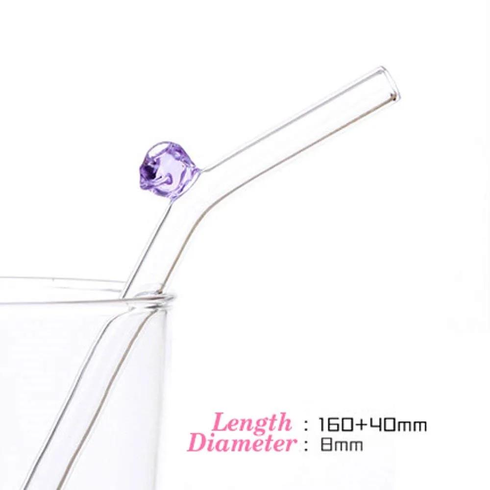 Rose Glass Straws Clear Bent Drinking Straws, 20cm X 8mm Set of 6 with 2 Cleaning Brushes, Eco Friendly, BPA Free, Very Sturdy, Milkshake, Tea, Juice, Water, Essential Oils (3 Color)02