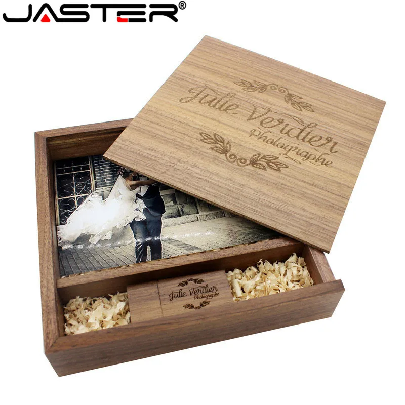 

JASTER maple Photo Album Wood usb+Box Memory stick Pendrive 8GB 16GB 32GB 64GB Photography gift free LOGO (170*170*35 mm)