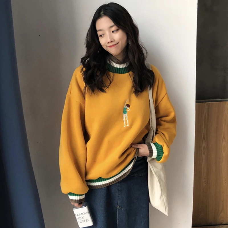 Autumn Winter Long Sleeve Loose Hoodies Women Preppy Style Chic