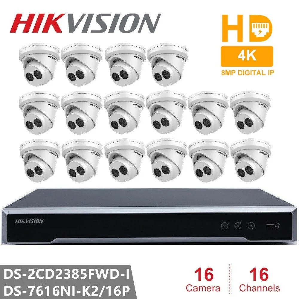 Hikvision 16CH 4K POE NVR комплект CCTV система безопасности 16 шт. наружная 8MP сетевая револьверная ip-камера POE P2P система видеонаблюдения