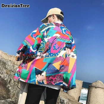 

2020 Printed Japanese Style Kimono Jacket cardigan men clothing cardigan male streetwear hiphop casual coat loose kimono