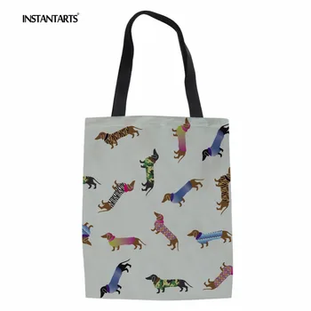 

INSTANTARTS 3D Cute Dachshund Dog Print Women Canvas Handbags Fashion Tote Shoulder Bag for Teenager Girl Cloth Shopper Tote Bag