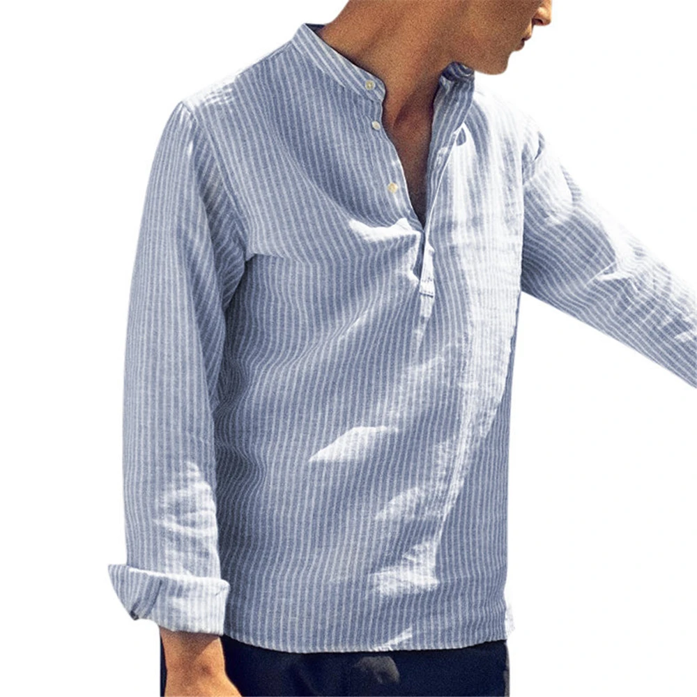 Helisopus New Fashion Spring Summer Casual Men's Shirt Cotton Long Sleeve Striped Slim Fit Stand Collar Shirts S-5XL Helisopus New Fashion Spring Summer Casual Men's Shirt Cotton Long Sleeve Striped Slim Fit Stand Collar Shirts S-5XL