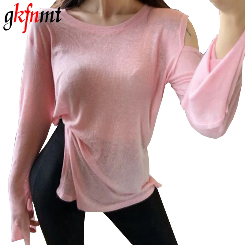 

White Female T-Shirt Off Shoulder O Neck Sexy Top Long Sleeve Fashion 2019 Spring Women's T-shirts Korean Clothes Black Pink