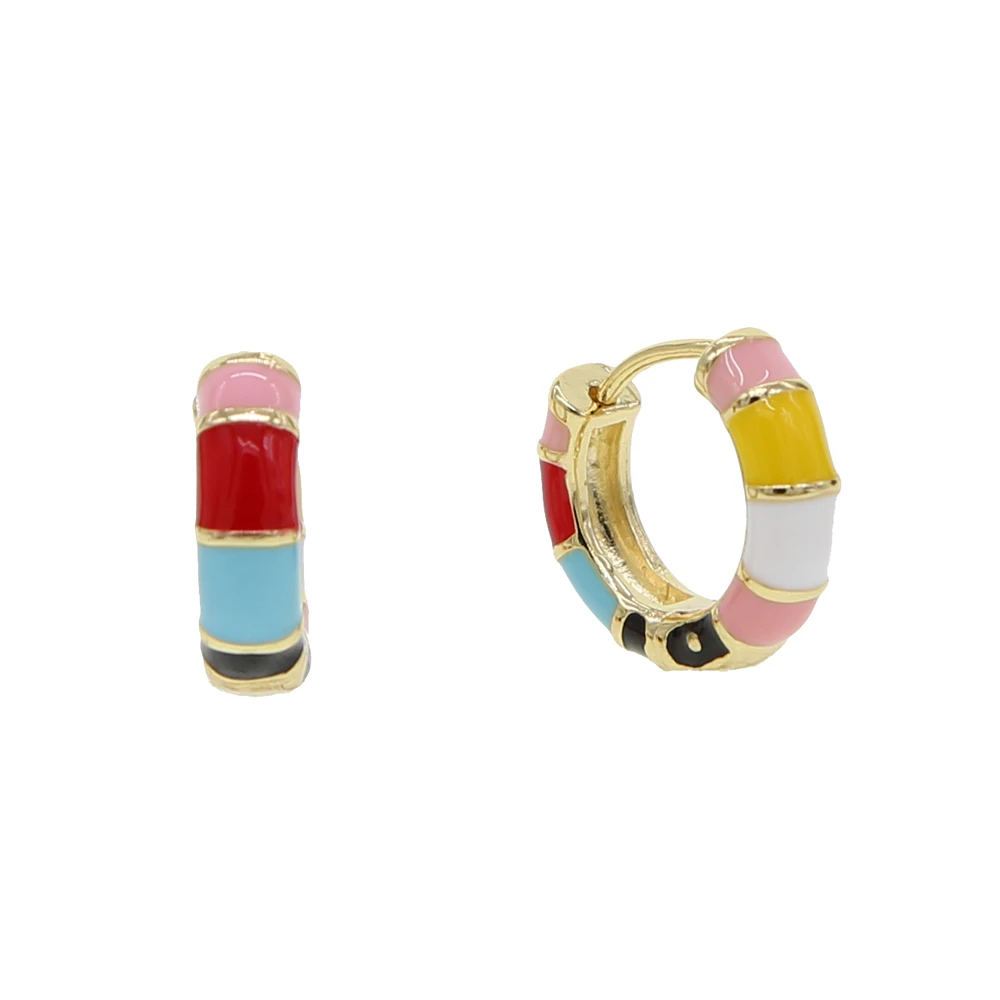 Позолоченные пастельные радужные эмалированные цветные круглые кольца huggie, европейские женские трендовые цветные серьги-кольца