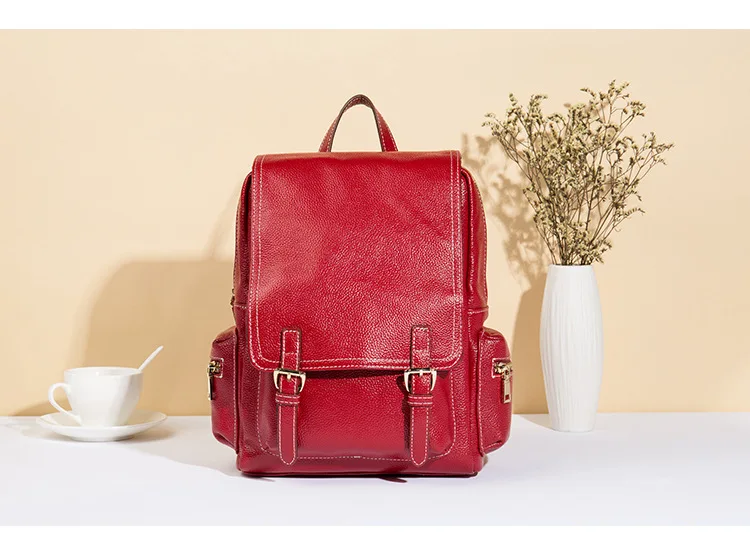 Известный бренд, женский рюкзак из натуральной кожи, Большой Вместительный кожаный рюкзак для колледжа, школьная сумка для девушек, роскошная сумка для ноутбука - Цвет: Красный