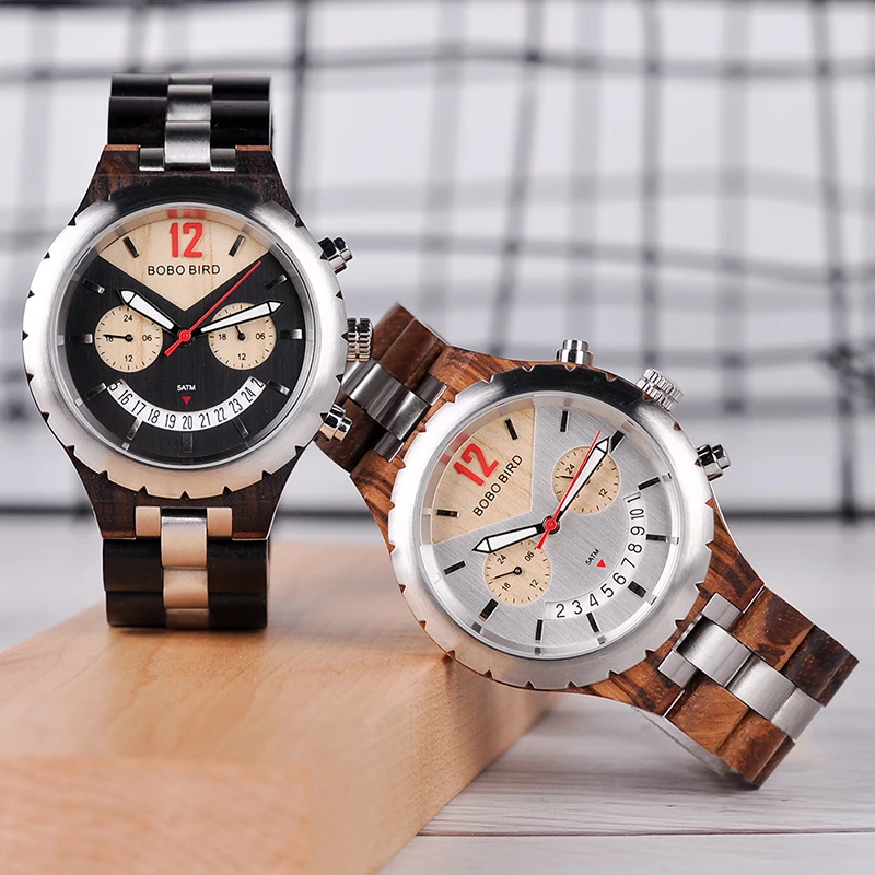 BOBO BIRD Elegant Wooden Mens Watches Top Brand Luxury Metal Wristwatch Waterproof Date Display marcas de reloj hombre W-Q28
