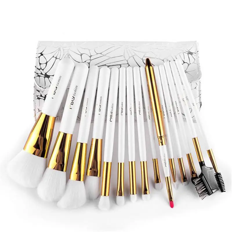 

15pc Makeup Brushes Set White Handle Synthetic Hair Foundation Powder Blending Cosmetic Brushes With PU Leather Case Maquiagem
