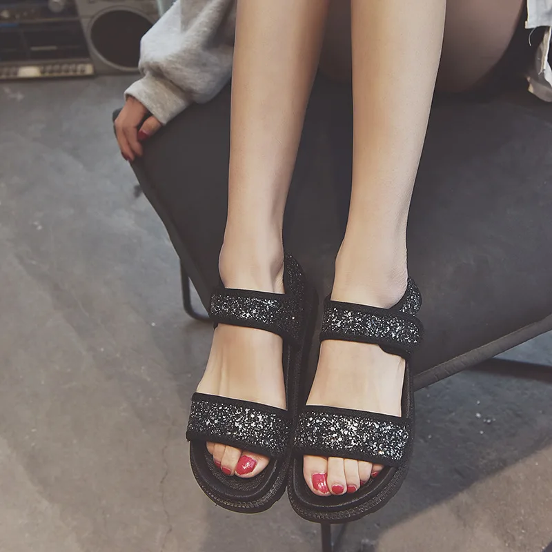 

2019 summer new color matching platform sandals street personality flat sandals female sports sandals