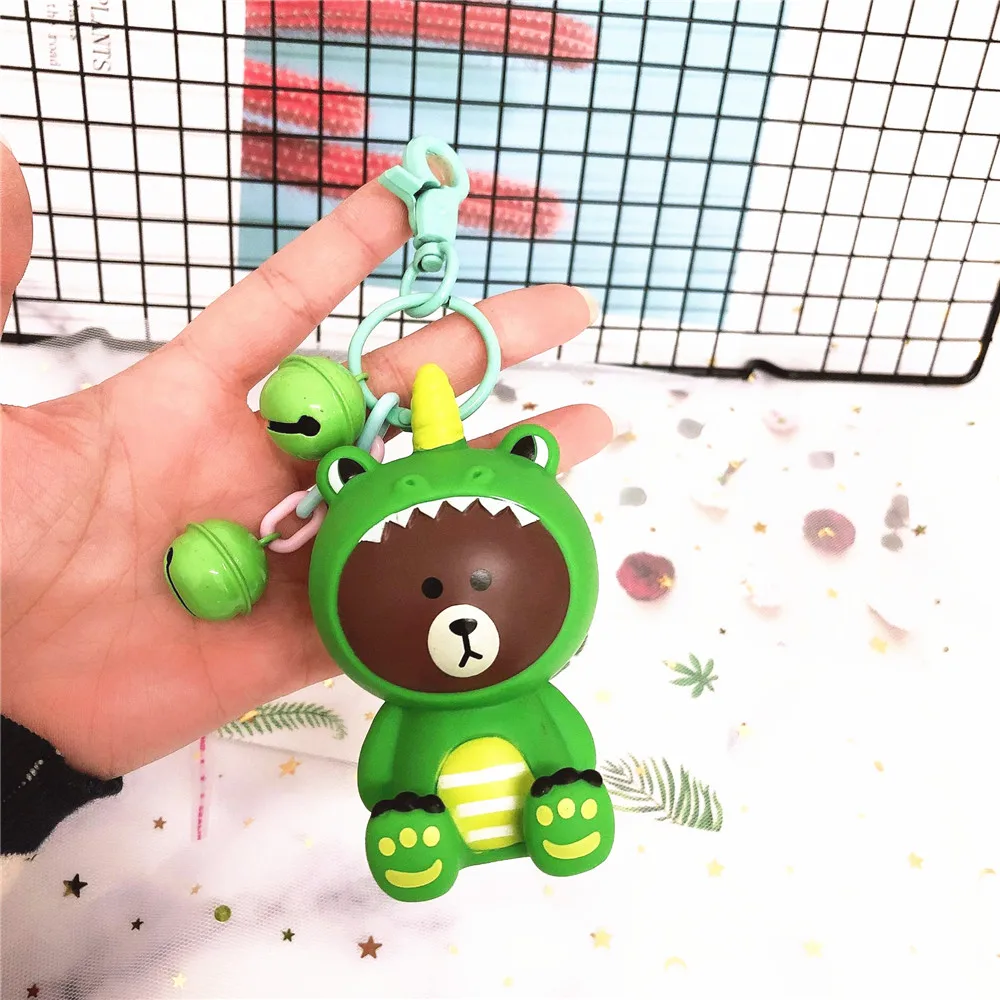 

New Cartoon Brown Bear Keychain Cute Dinosaur Frog Pig Brown Bear Doll Keyrings Kids Toy Key Chain for Women Bag Charms Jewelry