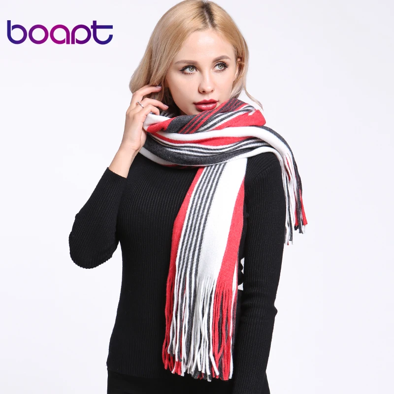 

[boapt] Striped Plaid Luxury Brand Vintage Outdoor Winter Scarf Soft Cashmere Blended Female Shawls Warm Women's Scarves Wraps